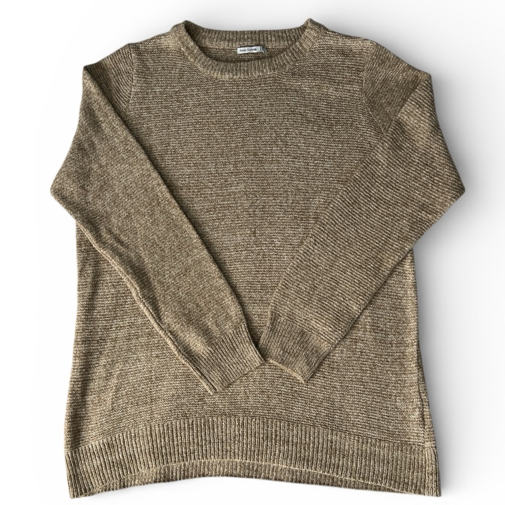 Pink Clover Beige Knit Crew Neck Sweater with Relaxed Fit - XXL